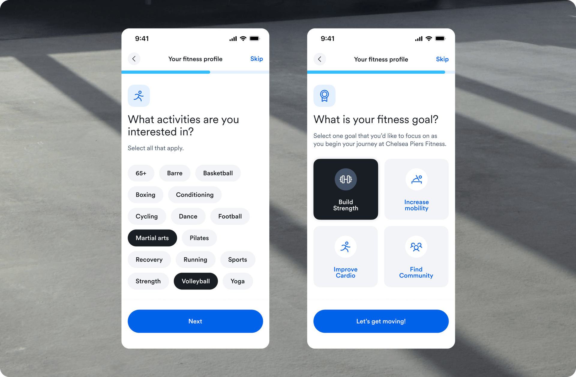 Two onboarding screens